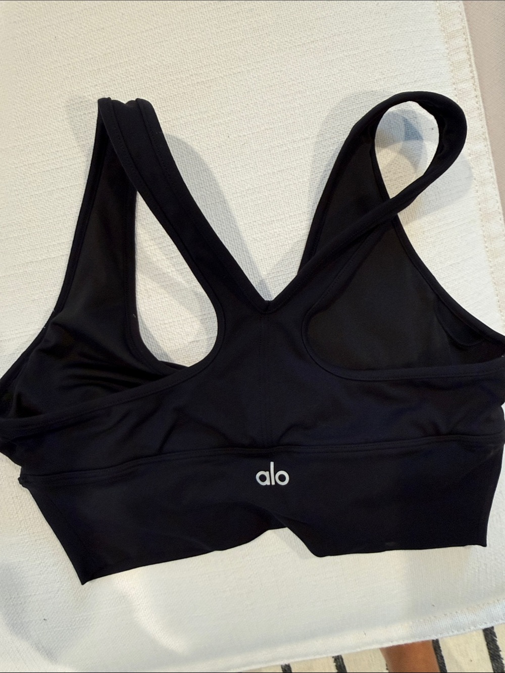 ALO Yoga Black Crossback Sports Bra with Subtle Logo